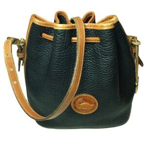 Vintage Dooney & Bourke All-Weather Leather Bucket Bag in Black & Tan